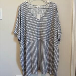 NEW simple woman’s loose fit blouse gray striped woman’s size X Large